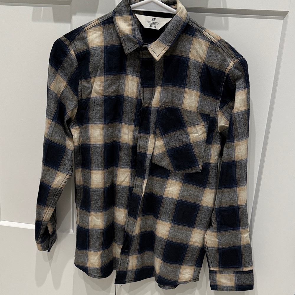 H&M Dark Blue and Beige Checkered Shirt